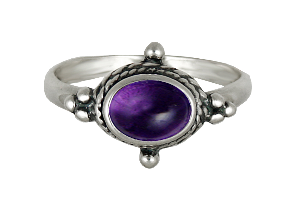 Sterling Silver Gemstone Ring With Amethyst Size 6